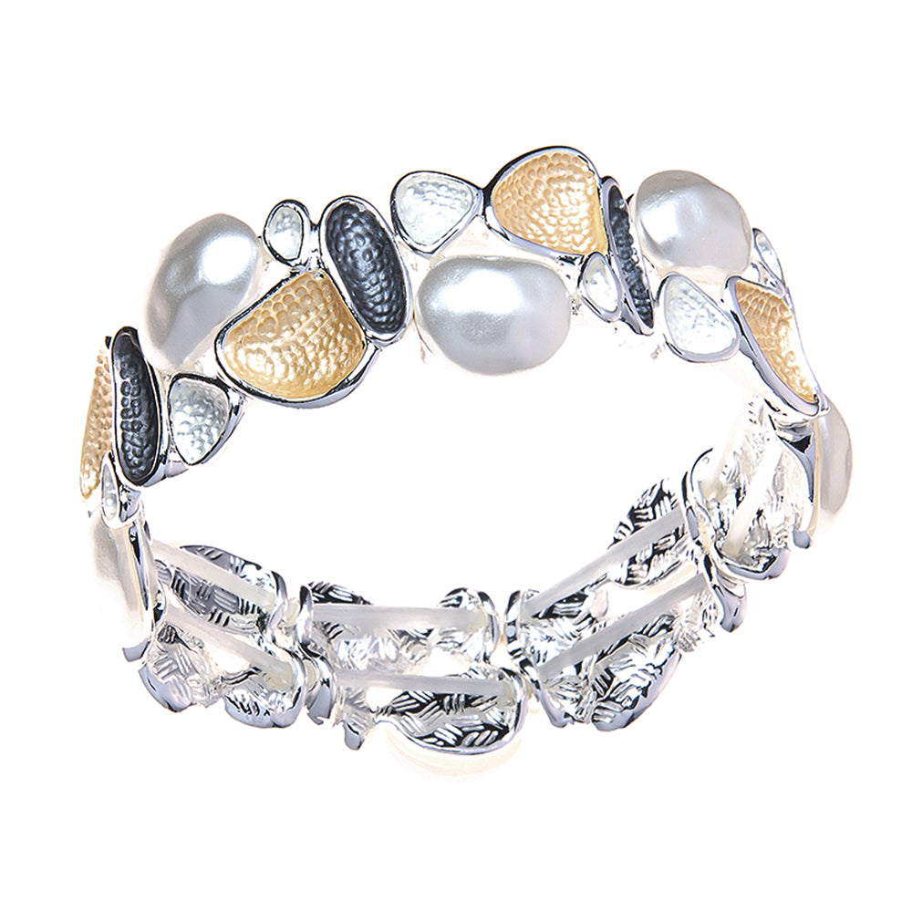 Pulsera de Perlas y Figuras en Blanco, Gris y Ámbar