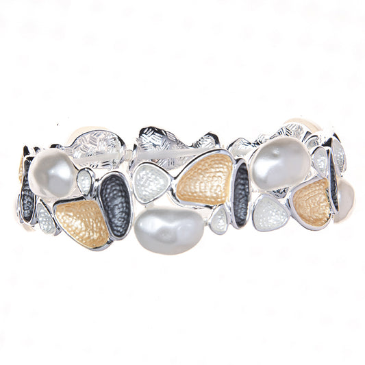 Pulsera de Perlas y Figuras en Blanco, Gris y Ámbar