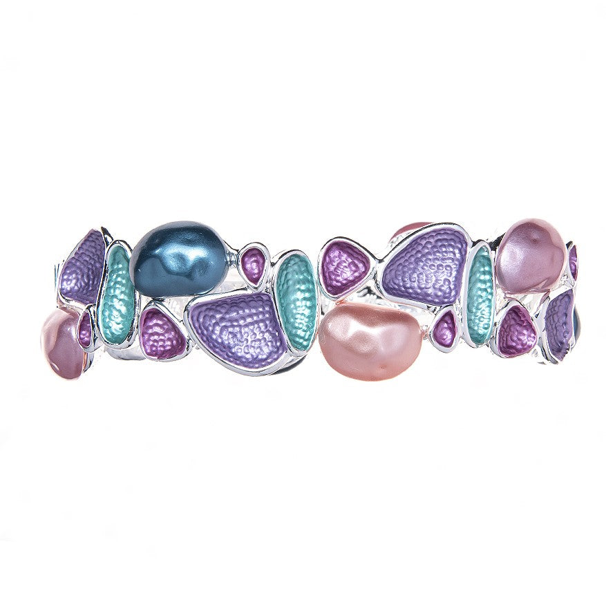 Pulsera de Perlas y Figuras en Morado, Rosa y Azul