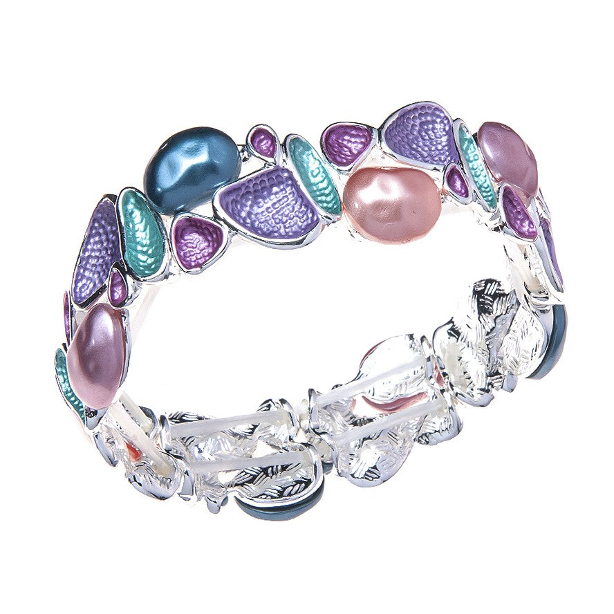 Pulsera de Perlas y Figuras en Morado, Rosa y Azul